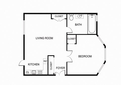 Floor plan for 1 bed, 1 bath, 550 sqft