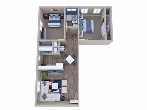Floor plan for 2 beds, 1 bath, 750 sqft