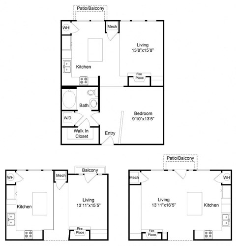 Floor plan for 1 bed, 1 bath, 748 sqft