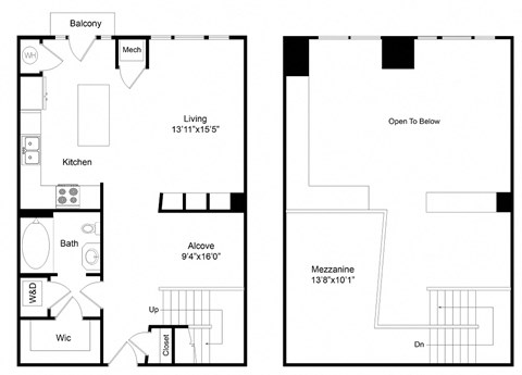 Floor plan for 1 bed, 1 bath, 905 sqft