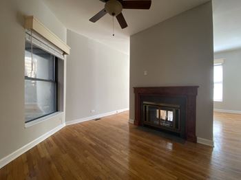 Open living space with fire place
