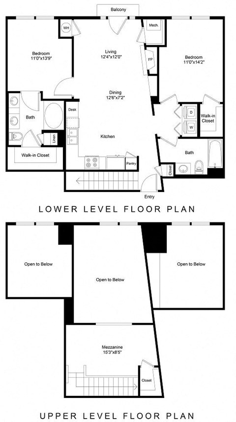 Floor plan for 2 beds, 2 baths, 1204 sqft