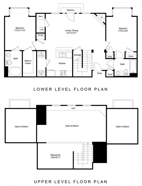 Floor plan for 2 beds, 2 baths, 1242 sqft