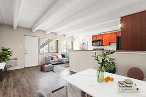 Denver apartment for rent - Bright and modern open-concept living with sleek finishes, natural light, and warm wood tones at 1140–1160 S Bellaire St in Denver, CO