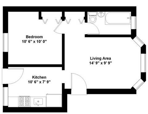 Floor plan for 1 bed, 1 bath, 550 sqft