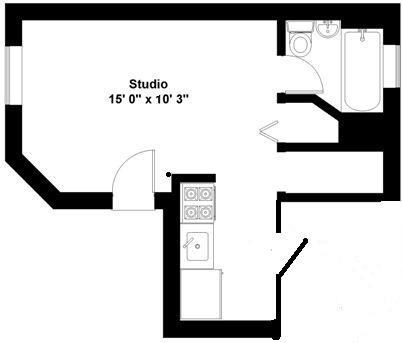 Floor plan for studio, 1 bath, 260 sqft