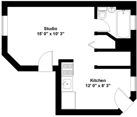 Floor plan for studio, 1 bath, 300 sqft