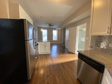 Chicago apartment for rent - a kitchen with a stainless steel refrigerator
