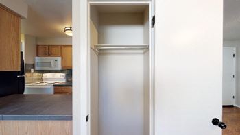 Breakfast bar next to coat closet