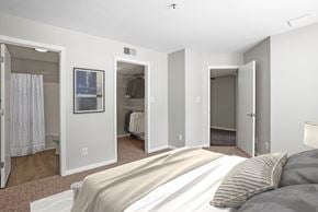Laurel apartment for rent - Primary bedroom with convenient private bathroom access and a large closet  at The Crossings at Russett in Laurel, MD