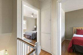 Los Angeles apartment for rent - a bedroom with a bed and a mirrored closet