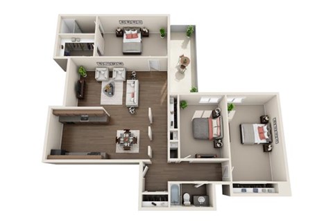 Floor plan for 3 beds, 2 baths, 1423 sqft