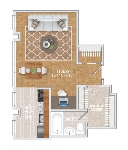 Floor plan for studio, 1 bath, 395 sqft