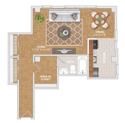 Floor plan for studio, 1 bath, 405 sqft