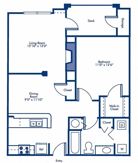 Floor plan for 1 bed, 1 bath, 790 sqft