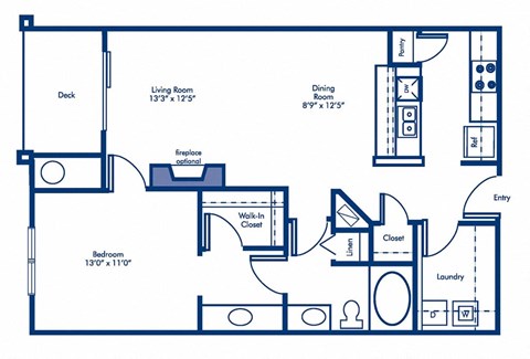 Floor plan for 1 bed, 1 bath, 830 sqft