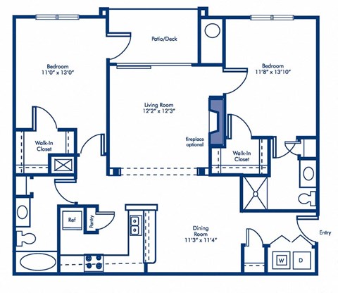 Floor plan for 2 beds, 2 baths, 1068 sqft