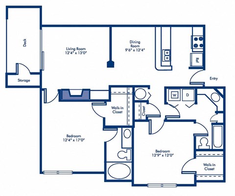 Floor plan for 2 beds, 2 baths, 1118 sqft
