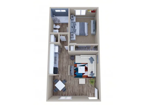 Floor plan for 1 bed, 1 bath, 525 sqft