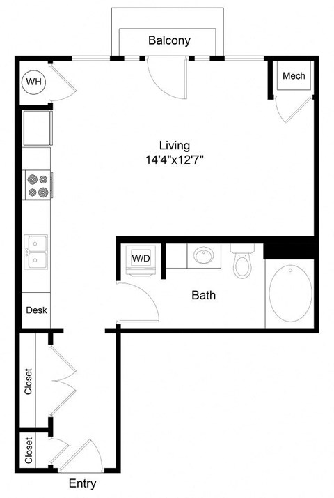 Floor plan for studio, 1 bath, 548 sqft