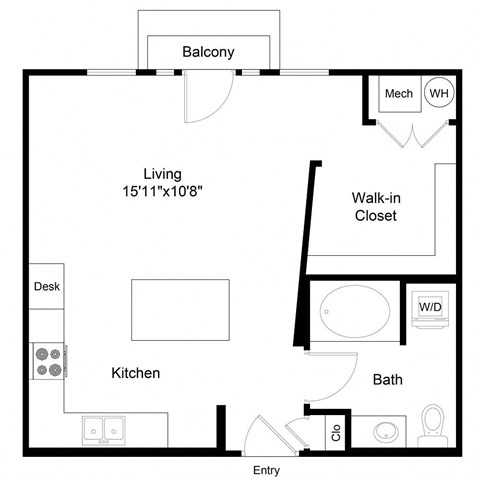Floor plan for studio, 1 bath, 548 sqft