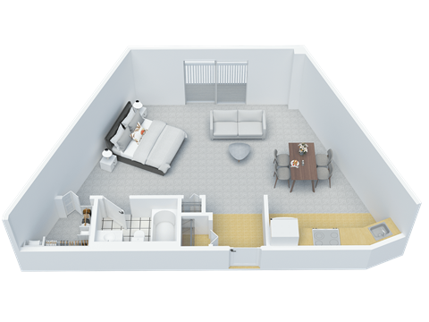 Floor plan for studio, 1 bath, 536 sqft