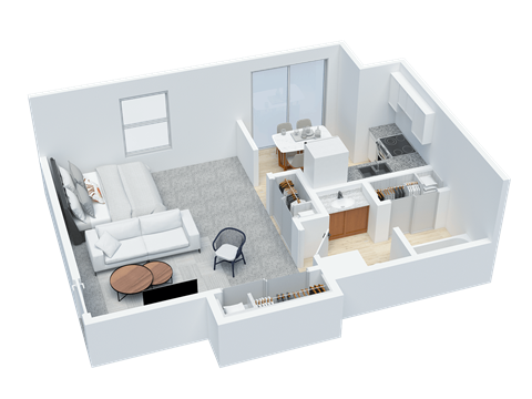 Floor plan for studio, 1 bath, 414 sqft