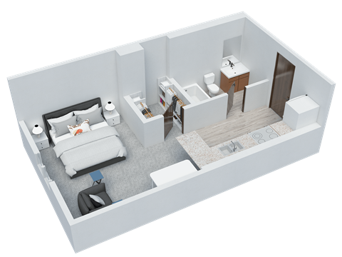 Floor plan for studio, 1 bath, 318 sqft
