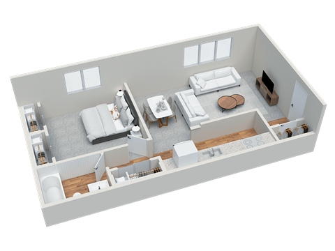 Floor plan for 1 bed, 1 bath, 554 sqft