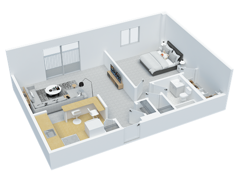 Floor plan for 1 bed, 1 bath, 622 sqft
