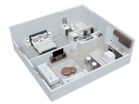 Floor plan for 1 bed, 1 bath, 535 sqft