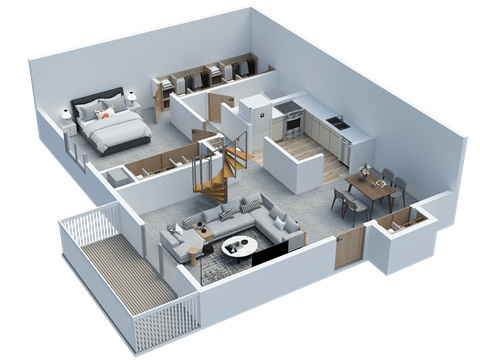 Floor plan for 1 bed, 1 bath, 1043 sqft