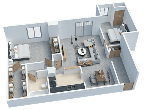 Floor plan for 1 bed, 1 bath, 976 sqft