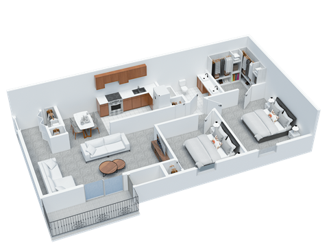 Floor plan for 2 beds, 1 bath, 771 sqft