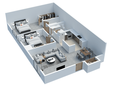 Floor plan for 2 beds, 1.5 baths, 972 sqft