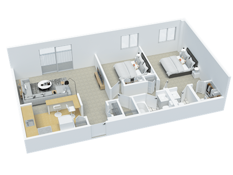 Floor plan for 2 beds, 1.5 baths, 795 sqft