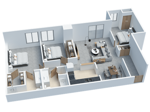 Floor plan for 3 beds, 2 baths, 1175 sqft