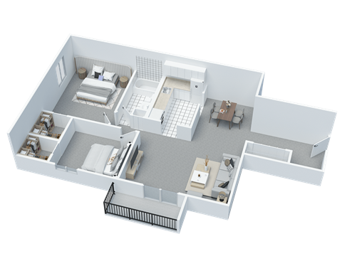 Floor plan for 2 beds, 1 bath, 912 sqft