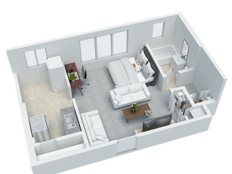 Floor plan for studio, 1 bath, 391 sqft