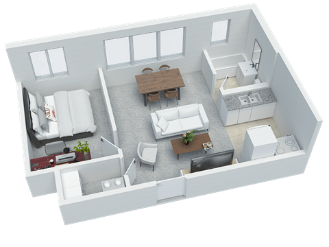Floor plan for 1 bed, 1 bath, 425 sqft