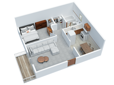 Floor plan for 1 bed, 1 bath, 485 sqft