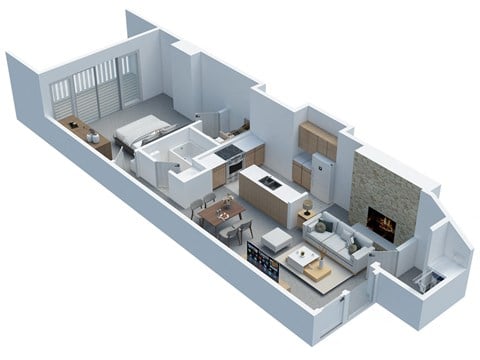 Floor plan for 1 bed, 1 bath, 659 sqft