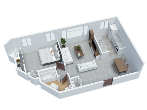 Floor plan for 1 bed, 1 bath, 580 sqft