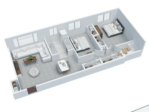 Floor plan for 2 beds, 1 bath, 822 sqft