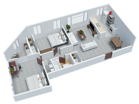 Floor plan for 2 beds, 1 bath, 785 sqft