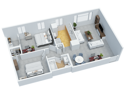 Floor plan for 2 beds, 1 bath, 696 sqft