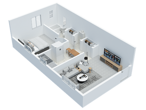 Floor plan for 1 bed, 1 bath, 444 sqft