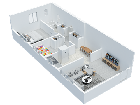 Floor plan for 2 beds, 1 bath, 590 sqft