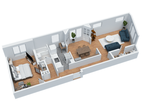 Floor plan for 1 bed, 1 bath, 698 sqft