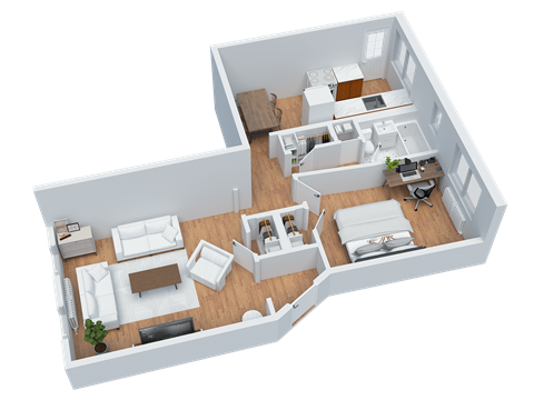 Floor plan for 1 bed, 1 bath, 560 sqft